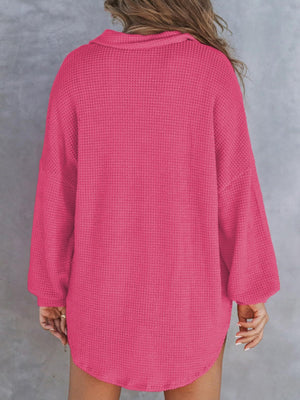 Waffle-Knit Dropped Shoulder Long Sleeve Sweatshirt - Sydney So Sweet