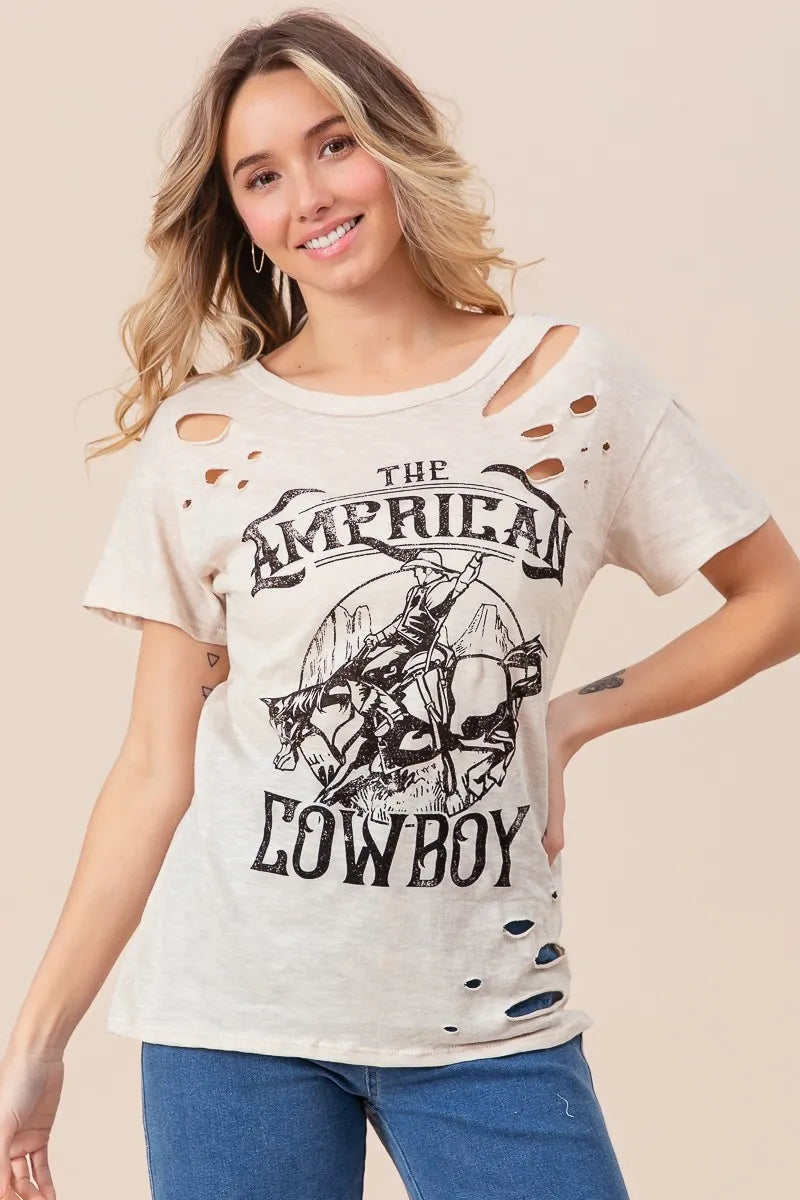 BiBi Cotton Slub Laser Top American Cow Boy Graphic - Sydney So Sweet