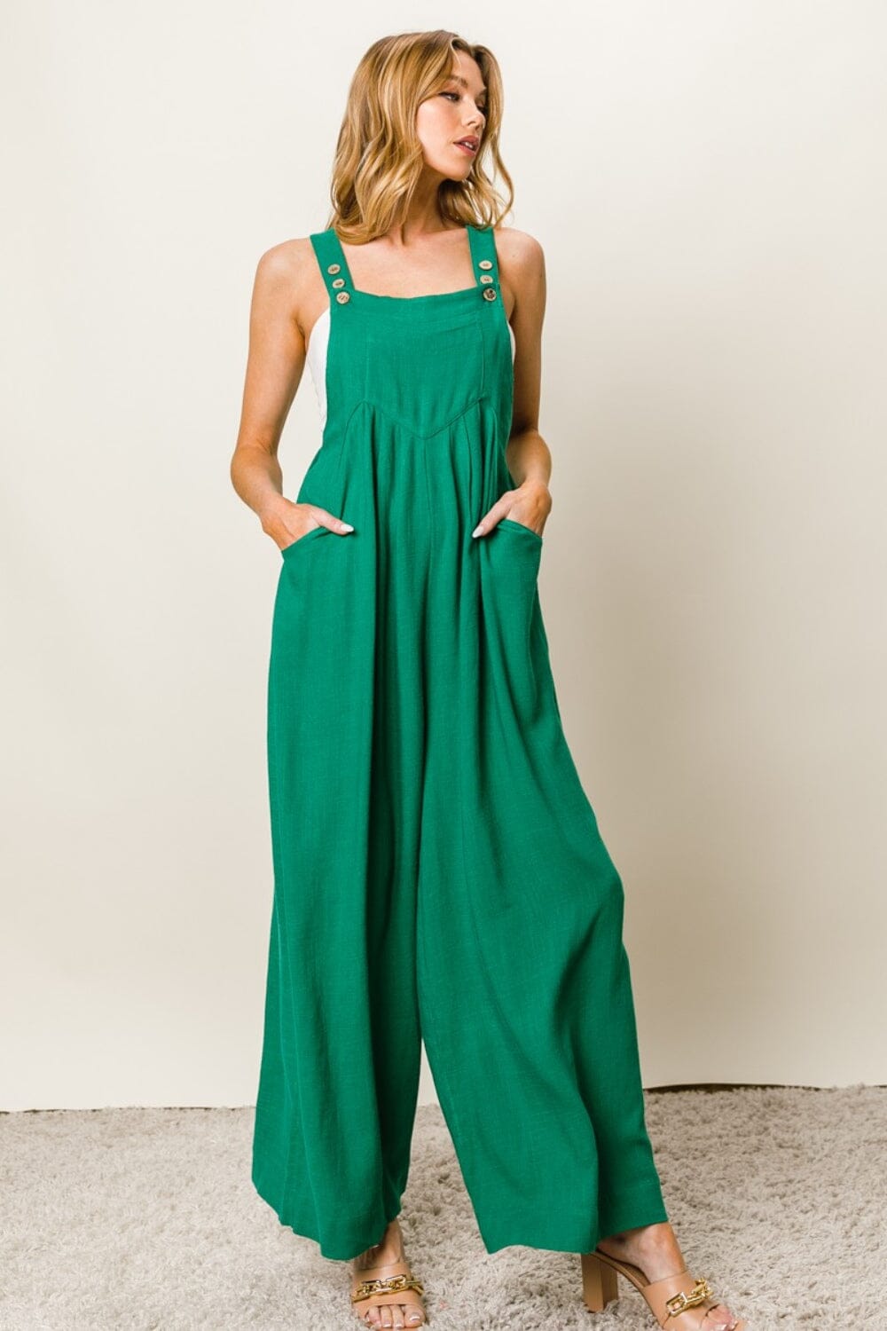 BiBi Texture Sleeveless Wide Leg Jumpsuit - Sydney So Sweet