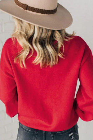 Merry Pearl Detail Round Neck Long Sleeve Sweater - Sydney So Sweet