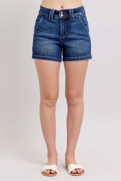 Judy Blue Full Size Double Button Waistband Denim Shorts Plus Size - Sydney So Sweet