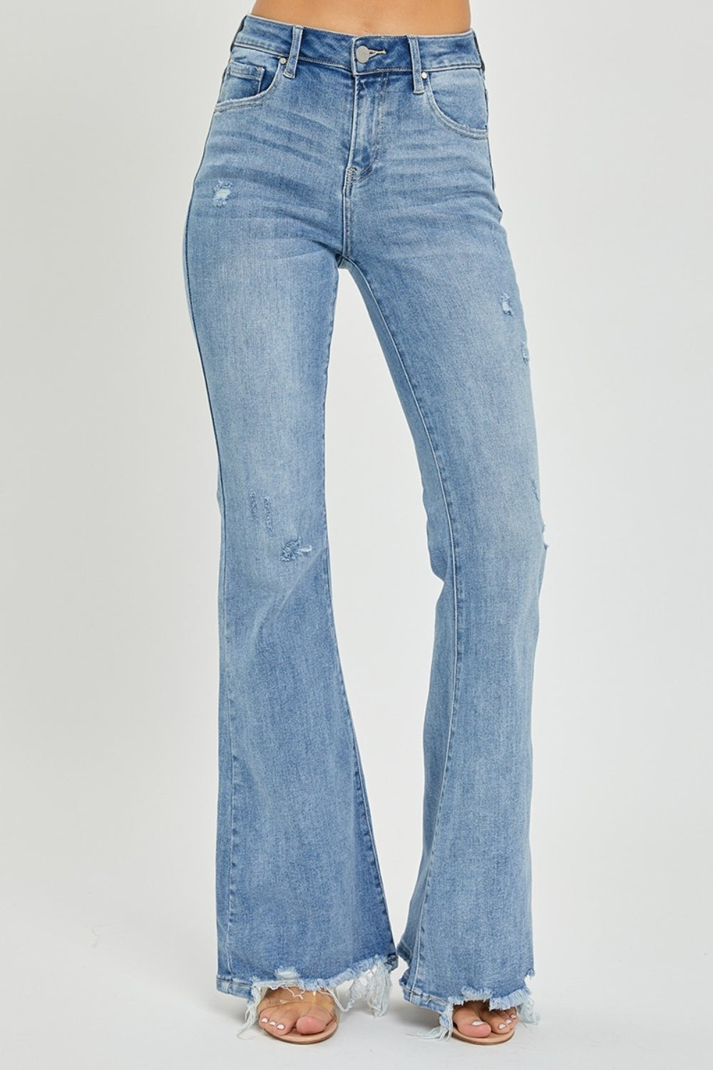 Risen Full Size High Rise Frayed Hem Flare Jeans - Sydney So Sweet