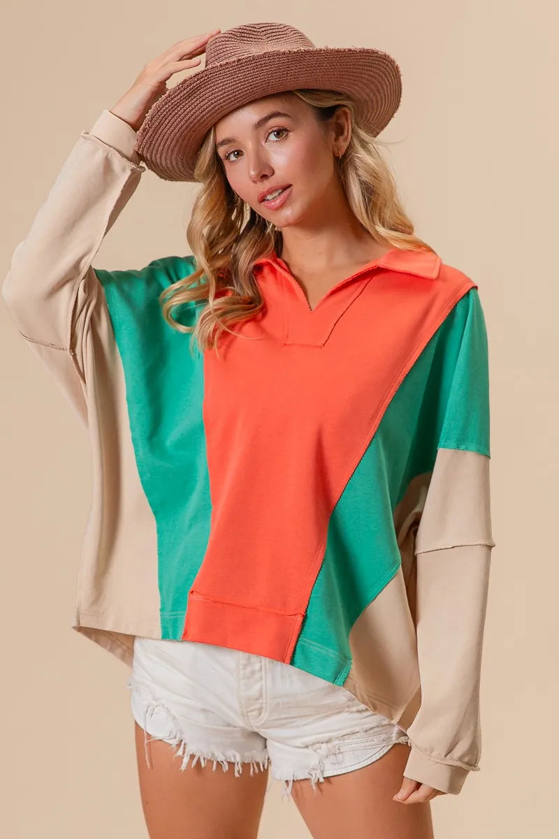 BiBi Colorblock Exposed Seam French Terry Sweatshirt - Sydney So Sweet
