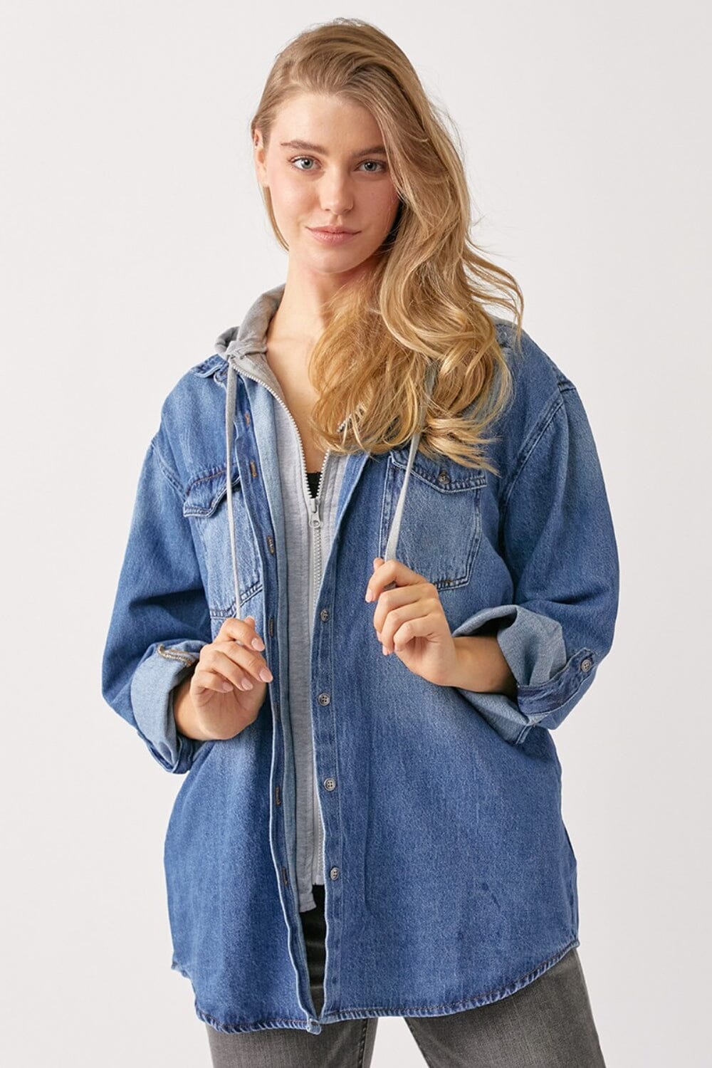 RISEN Zip Up Hooded Denim Shirt - Sydney So Sweet