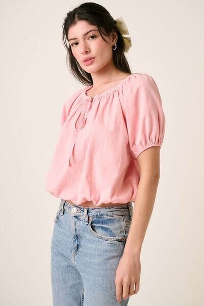 Mittoshop Linen Two-Way Short Sleeve Crop Blouse - Sydney So Sweet