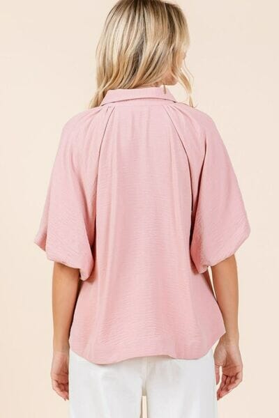 Mittoshop Airflow Short Bubble Sleeve Button Down Shirt - Sydney So Sweet