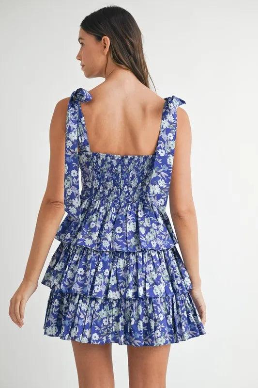 MABLE Floral Print Shoulder Tie Layered Mini Dress - Sydney So Sweet