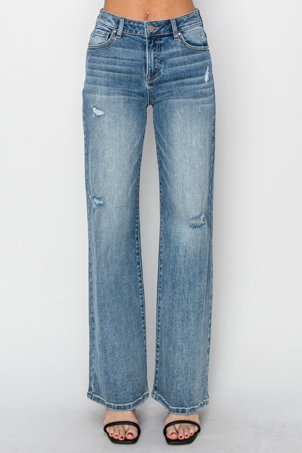 RISEN Full Size High Waist Distressed Wide Leg Jeans - Sydney So Sweet