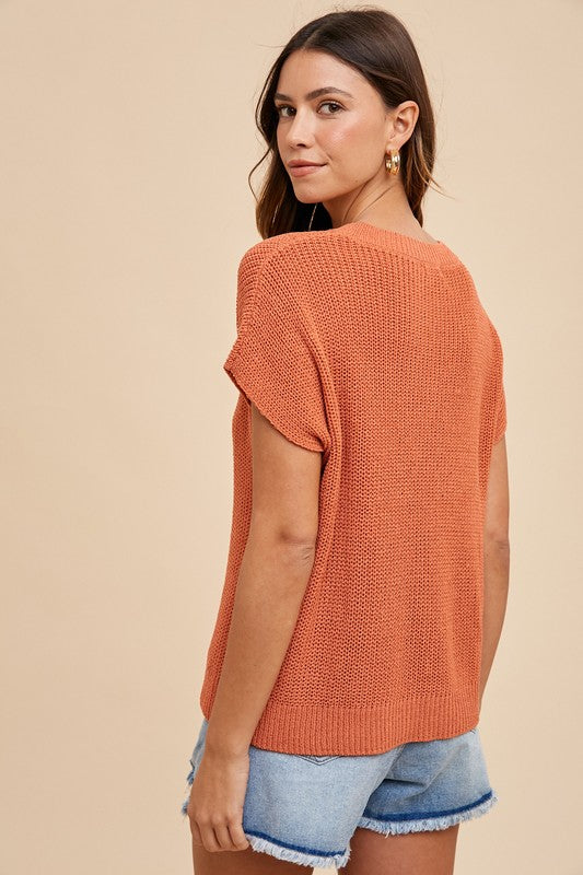 Annie Wear Round Neck Short Sleeve Sweater - Sydney So Sweet