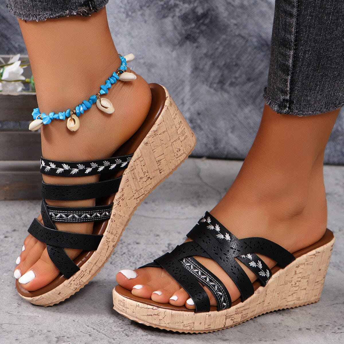 PU Leather Crisscross Wedge Sandals - Sydney So Sweet