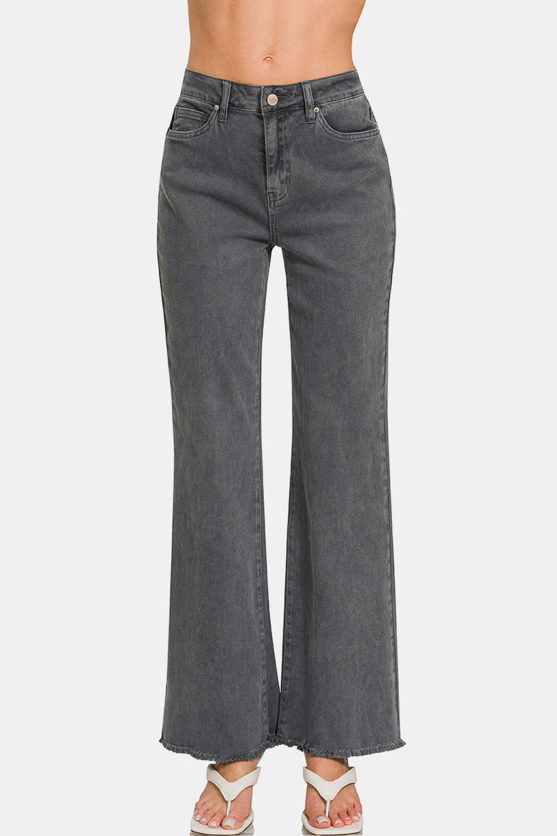 Zenana Acid Washed Frayed Hem Bootcut Jeans - Sydney So Sweet