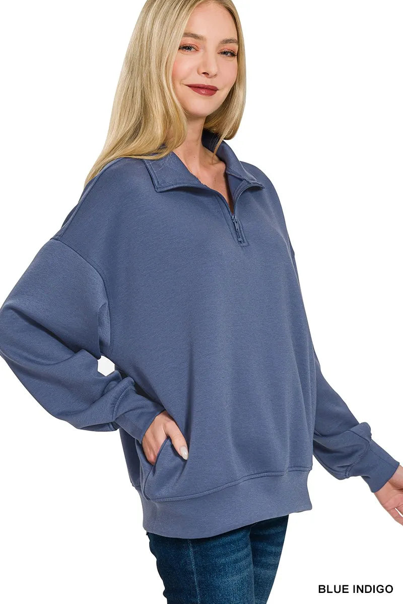 Zenana Scuba Quarter-Zip Sweatshirt - Sydney So Sweet