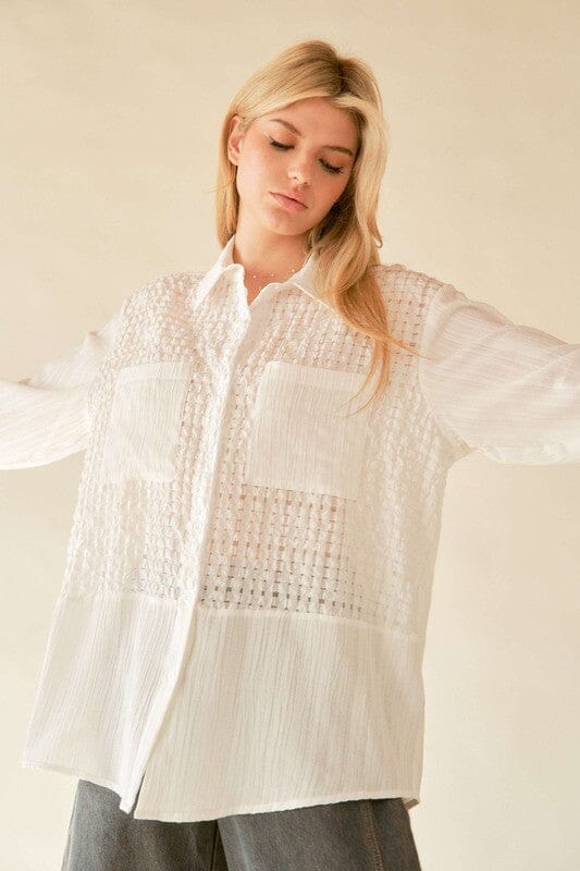 Davi & Dani Crinkled Jacquard Button Down Shirt - Sydney So Sweet