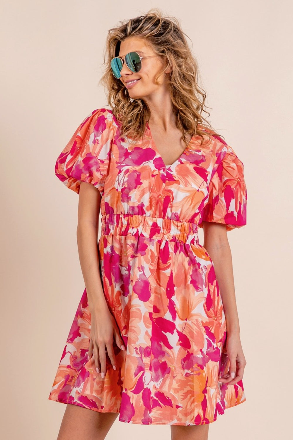 BiBi Floral V-Neck Puff Sleeve Mini Dress - Sydney So Sweet