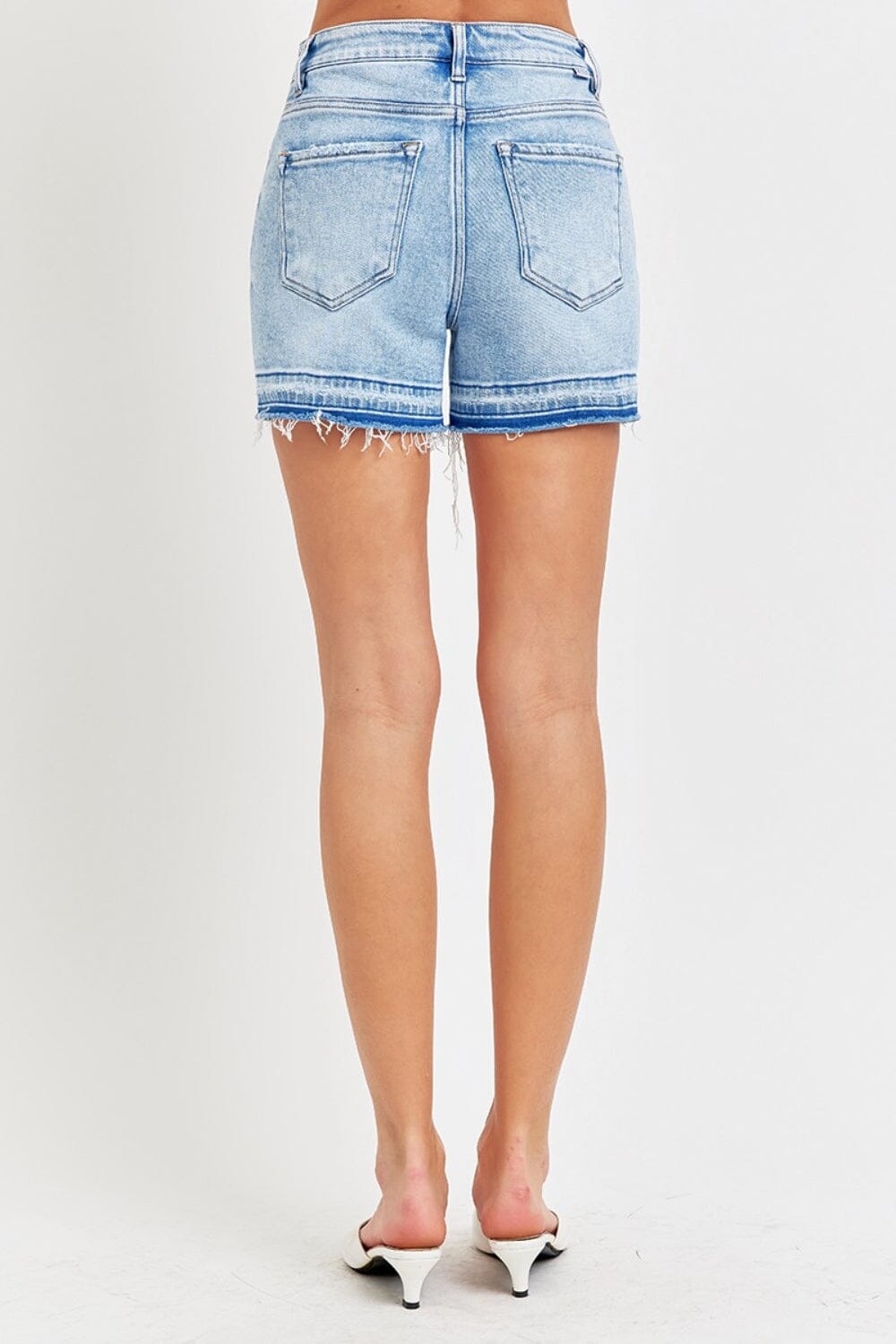 RISEN High Rise Distressed Hem Denim Shorts - Sydney So Sweet