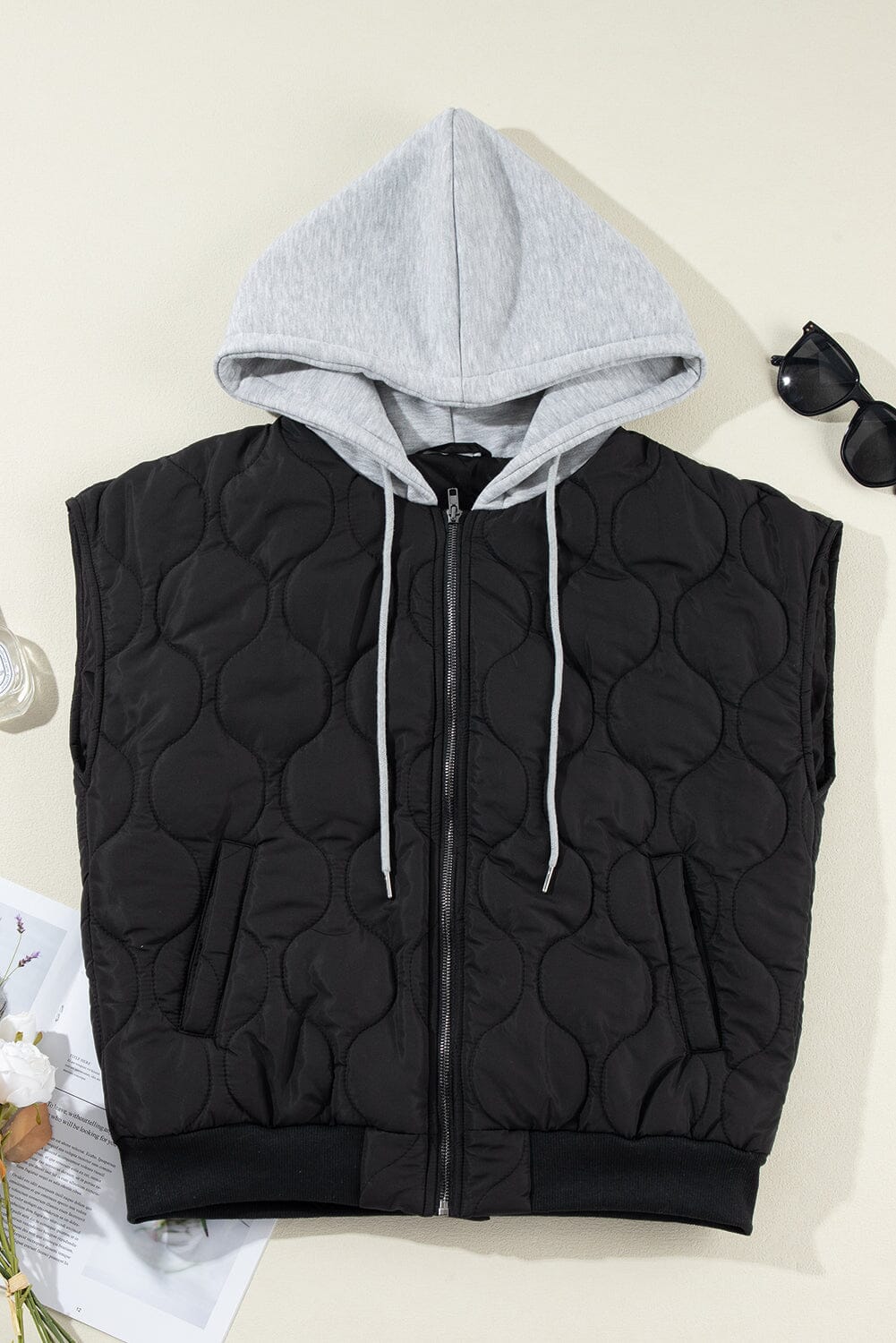 Drawstring Zip Up Hooded Vest Coat - Sydney So Sweet