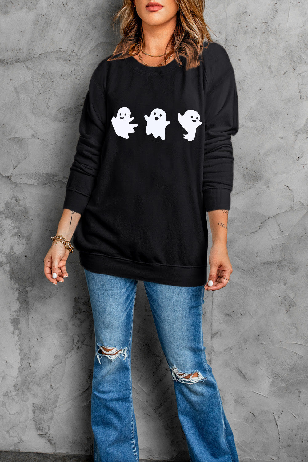 Ghost Round Neck Long Sleeve Sweatshirt - Sydney So Sweet