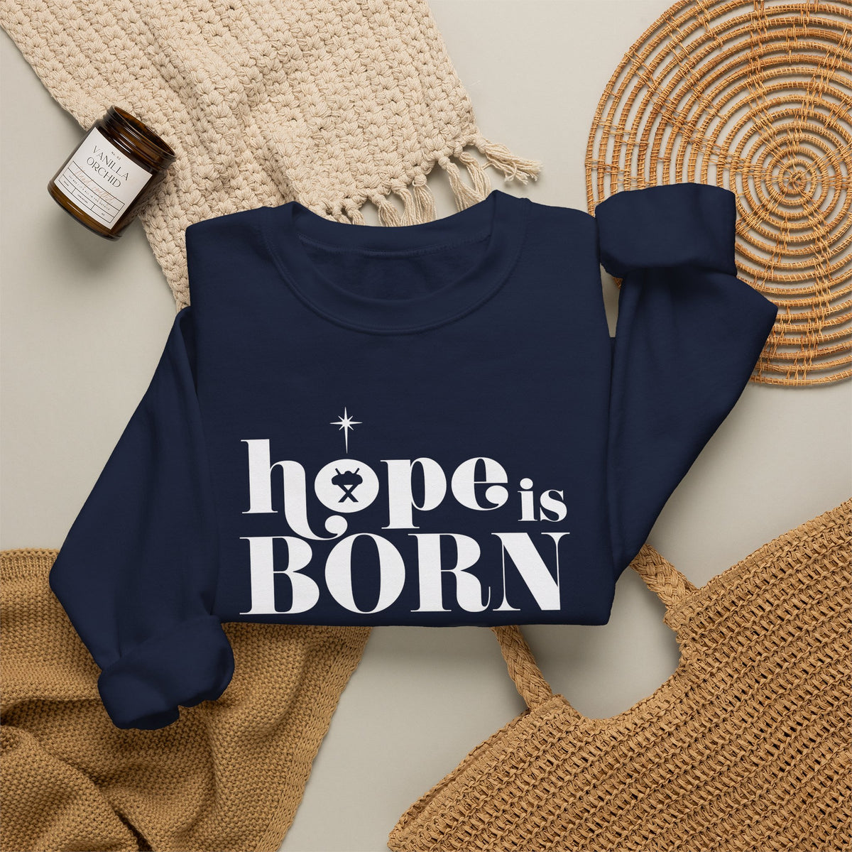 Hope is Born Nativity Christmas Season Crewneck Unisex Sweatshirt