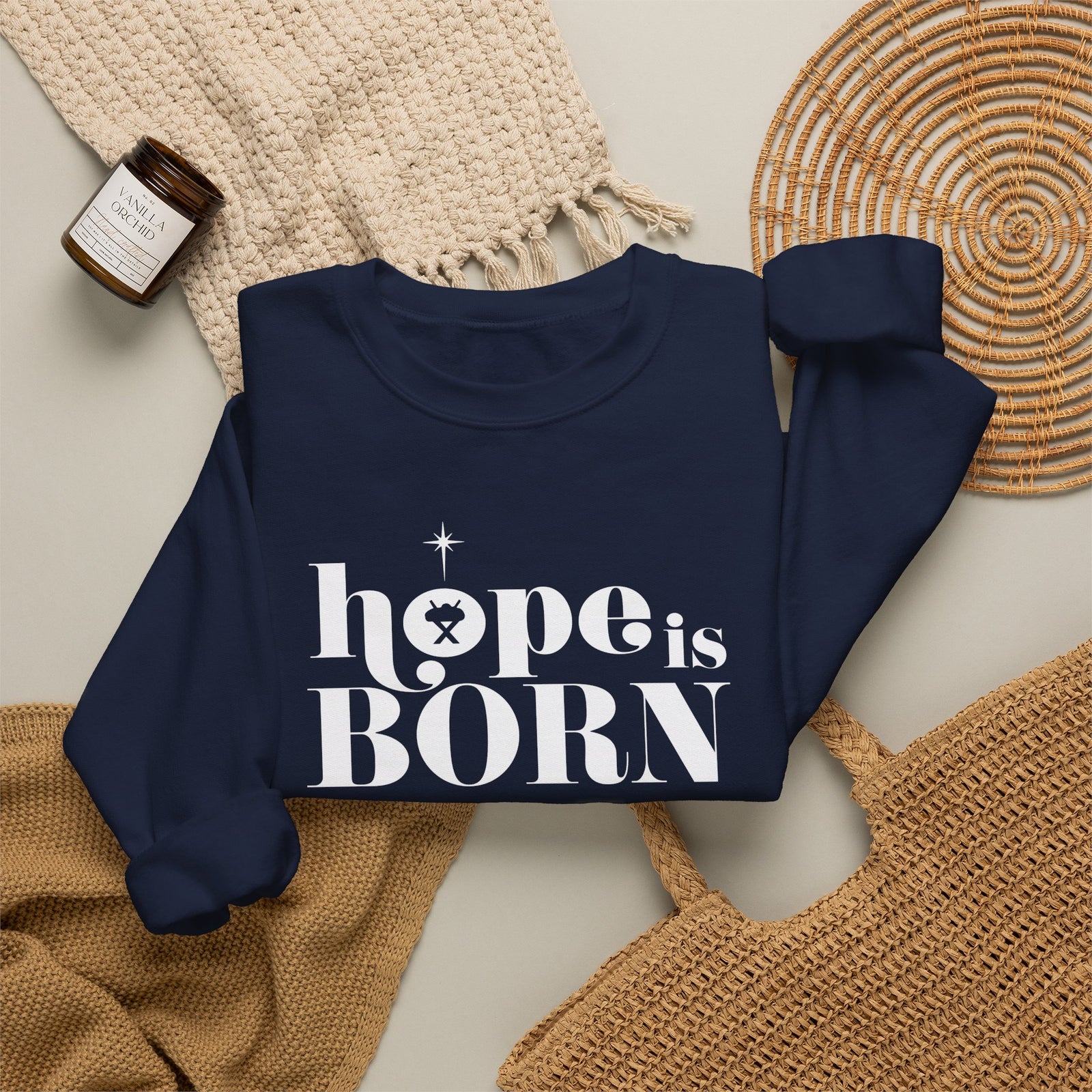 Hope is Born Nativity Christmas Season Crewneck Unisex Sweatshirt