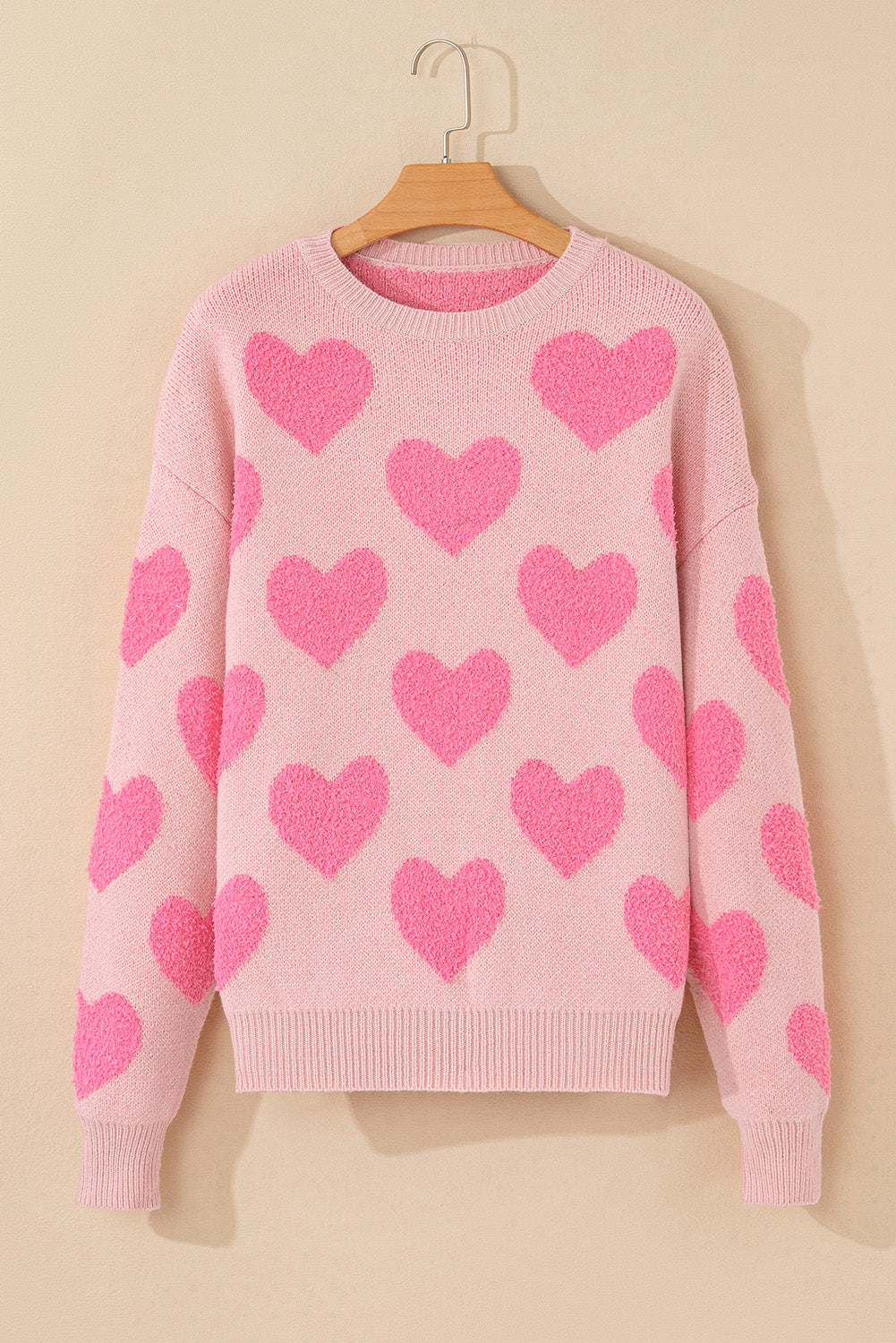 Valentine's Day Heart Jacquard Round Neck Sweater - Sydney So Sweet