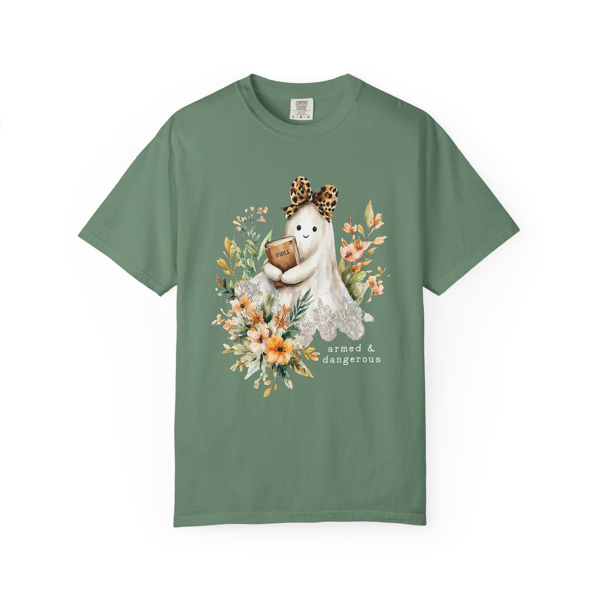 Bible Ghost Floral Tee Armed & Dangerous Cute Halloween Graphic T-Shirt