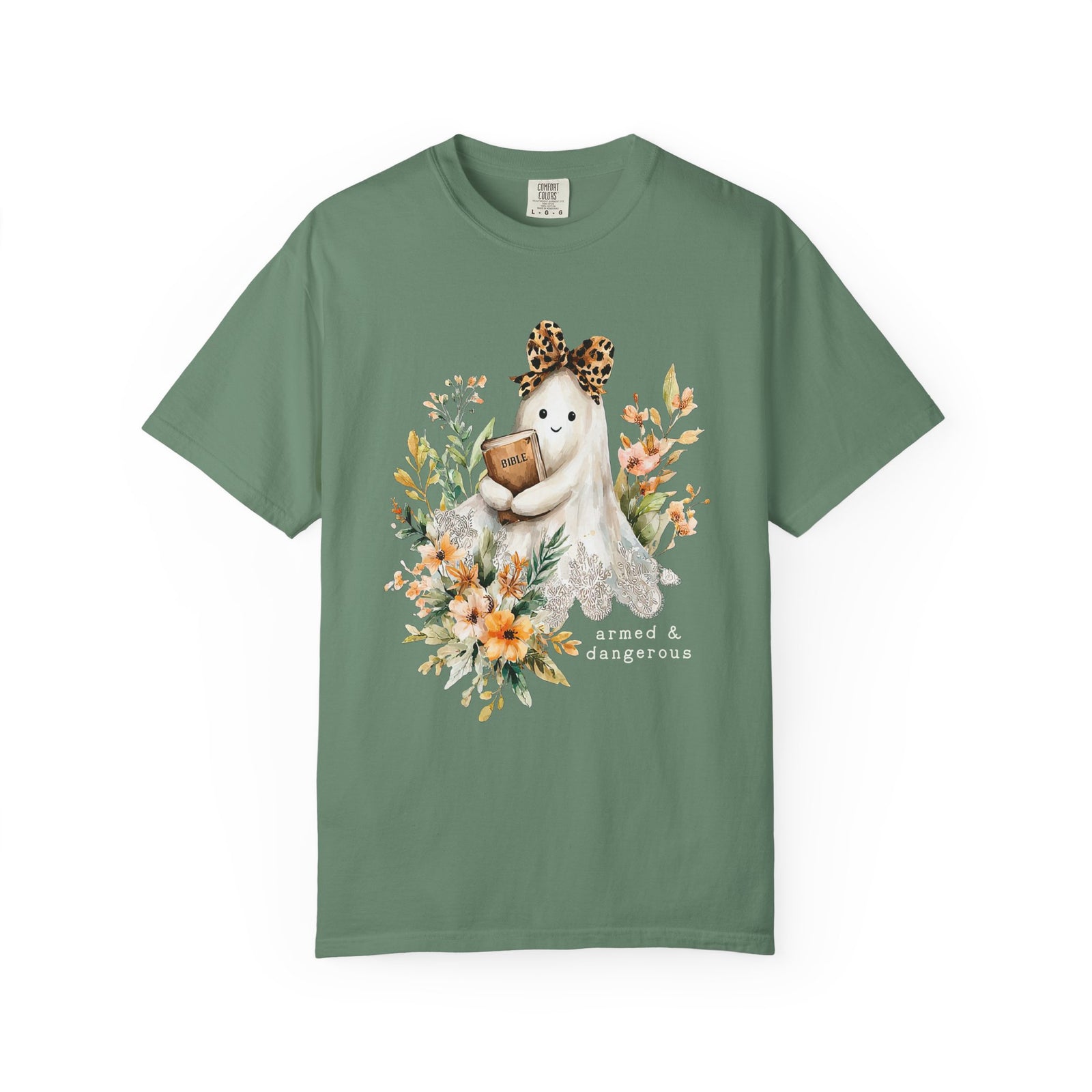 Bible Ghost Floral Tee Armed & Dangerous Cute Halloween Graphic T-Shirt