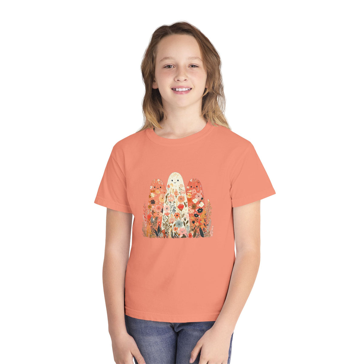 Floral Ghosts T-Shirt Cute Autumn Floral Ghosts Kids Graphic Tee