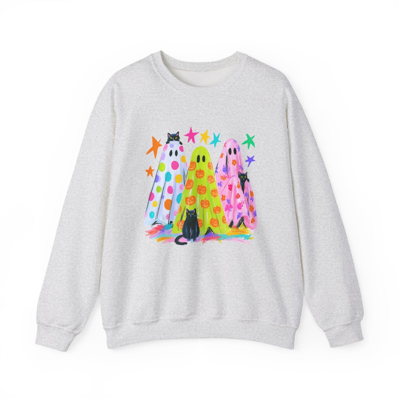 Colorful Polka Dot Halloween Ghost Sweatshirt Fun Graphic Crewneck