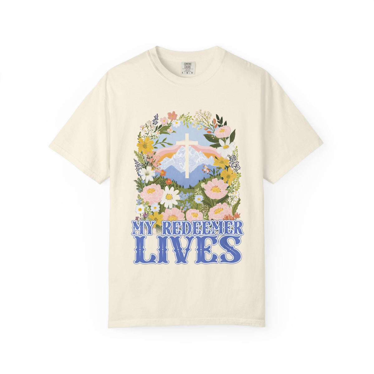 My Redeemer Lives Unisex Easter T-Shirt Floral Cross Christian Tee