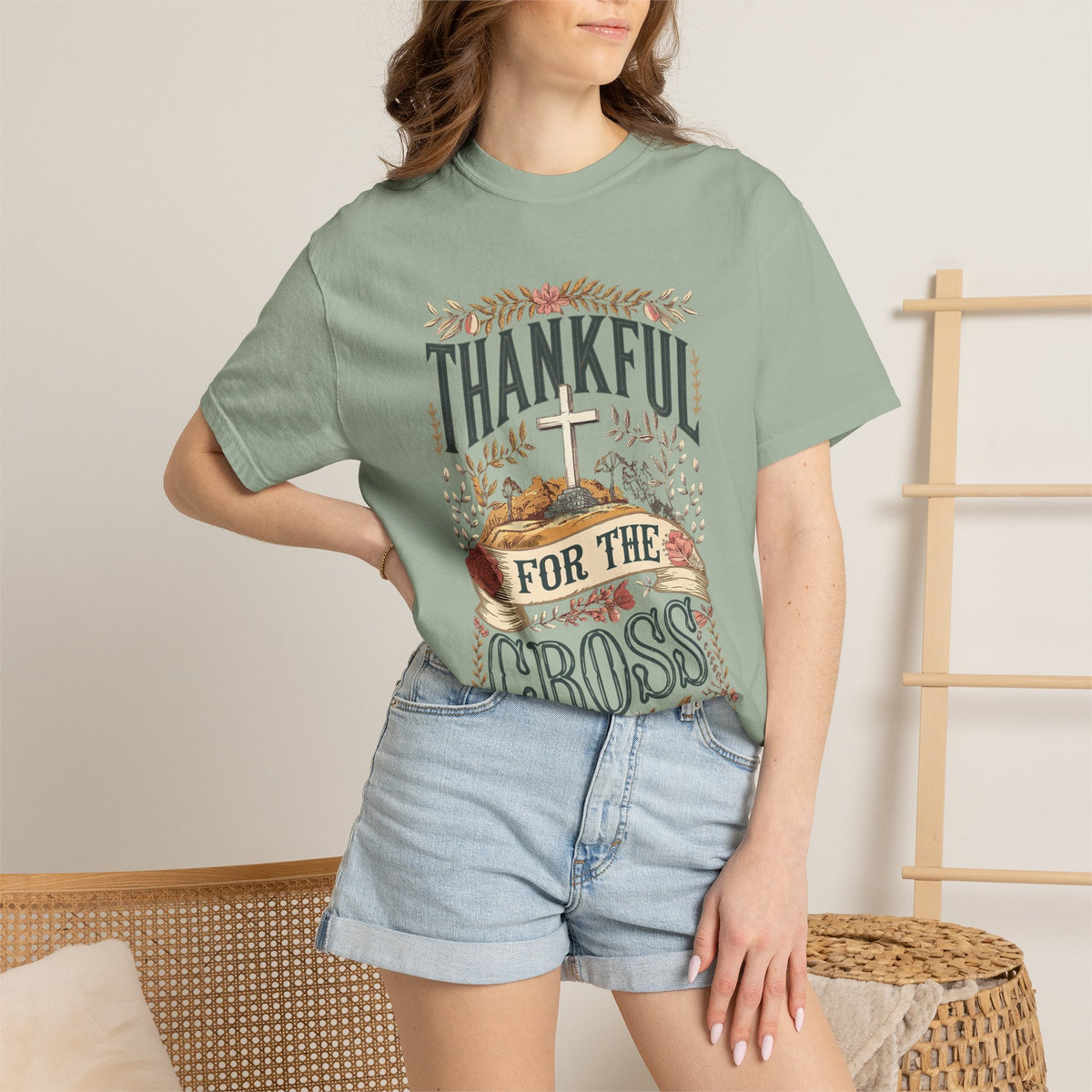 Thankful for the Cross Christian T-Shirt Faith & Gratitude Graphic Tee