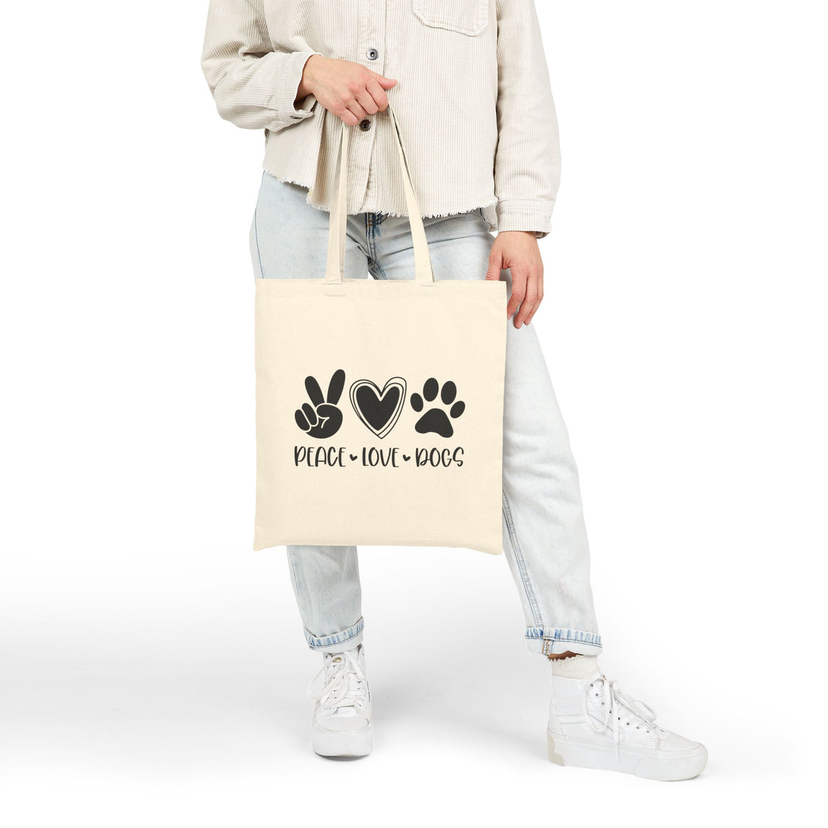 Peace • Love • Dogs Cotton Canvas Bag Cute Dog Lover Market Tote