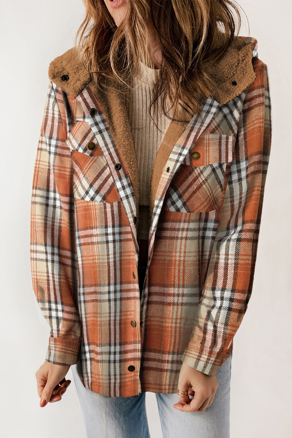 Plaid Snap Down Hooded Jacket - Sydney So Sweet