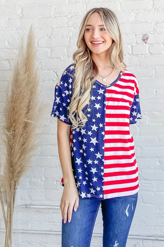 And The Why American Flag Short Sleeve Top - Sydney So Sweet