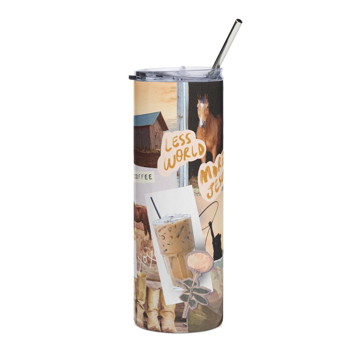 Sunsets Jesus & Iced Coffee 20oz Stainless Tumbler Rustic Sunset Collage Water Bottle