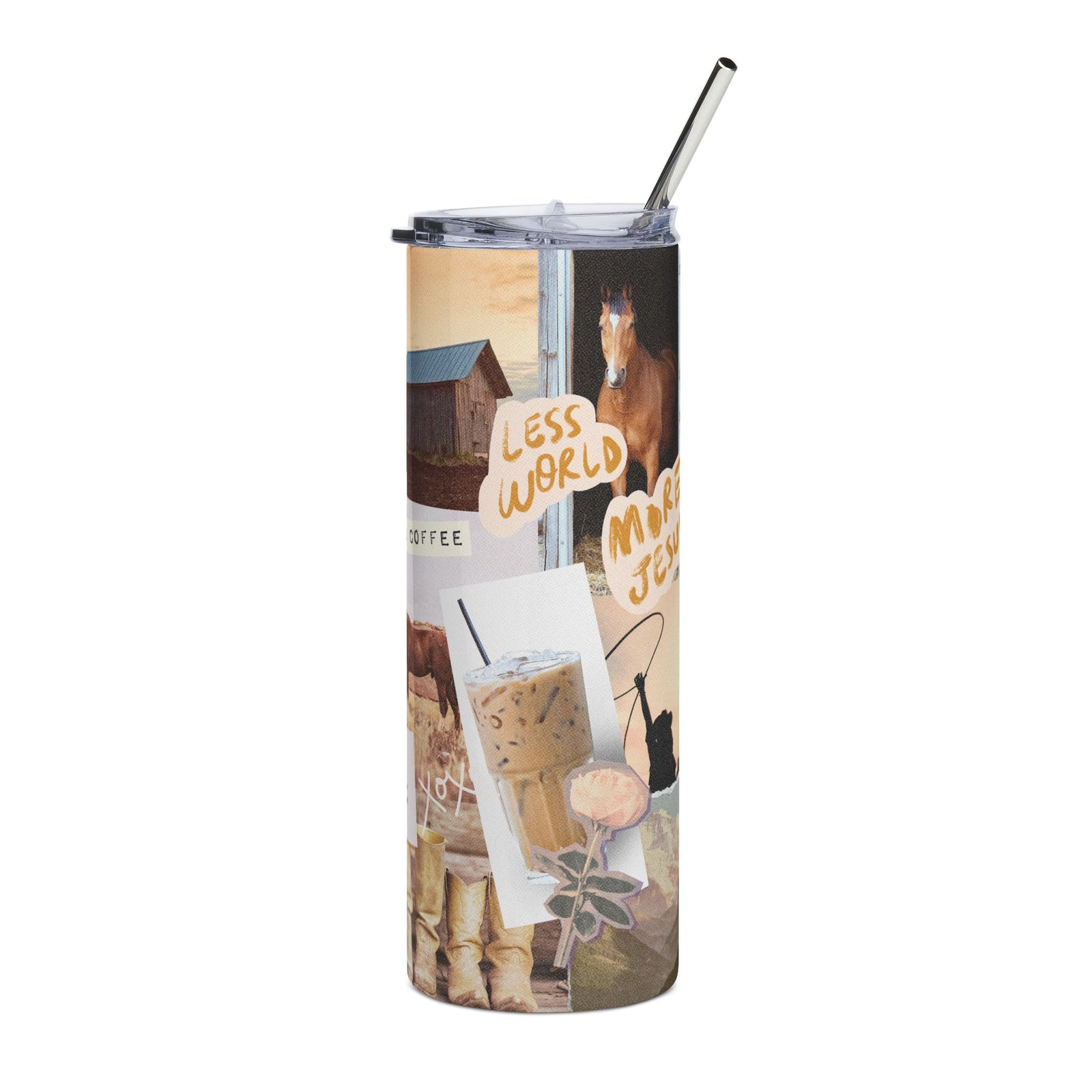Sunsets Jesus & Iced Coffee 20oz Stainless Tumbler Rustic Sunset Collage Water Bottle
