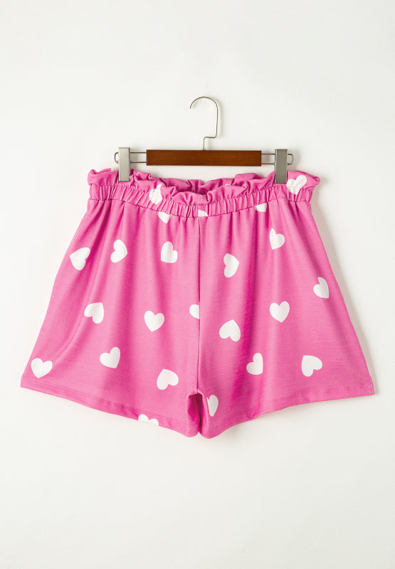 Heart Round Neck Long Sleeve Top and Elastic Waist Shorts Set - Sydney So Sweet