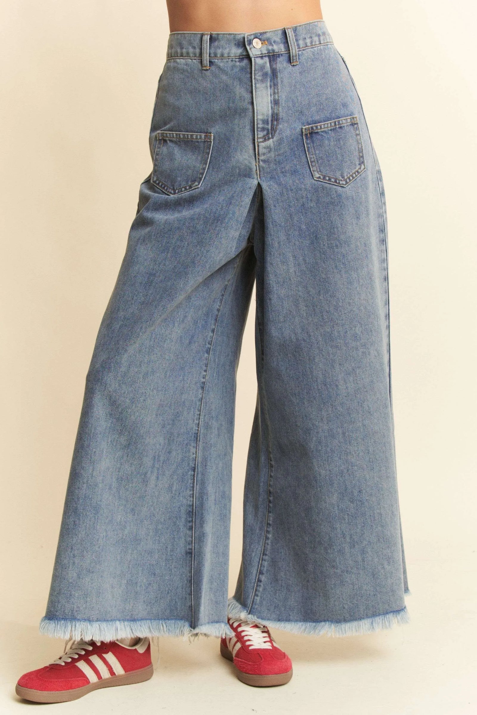 Davi & Dani Patch Pocket Wide Leg Culotte Jeans - Sydney So Sweet