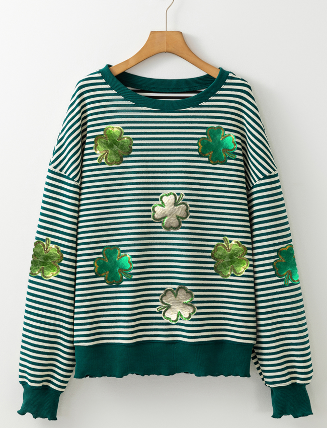 Stripe Lucky Clover Drop Shoulder Sweatshirt - Sydney So Sweet