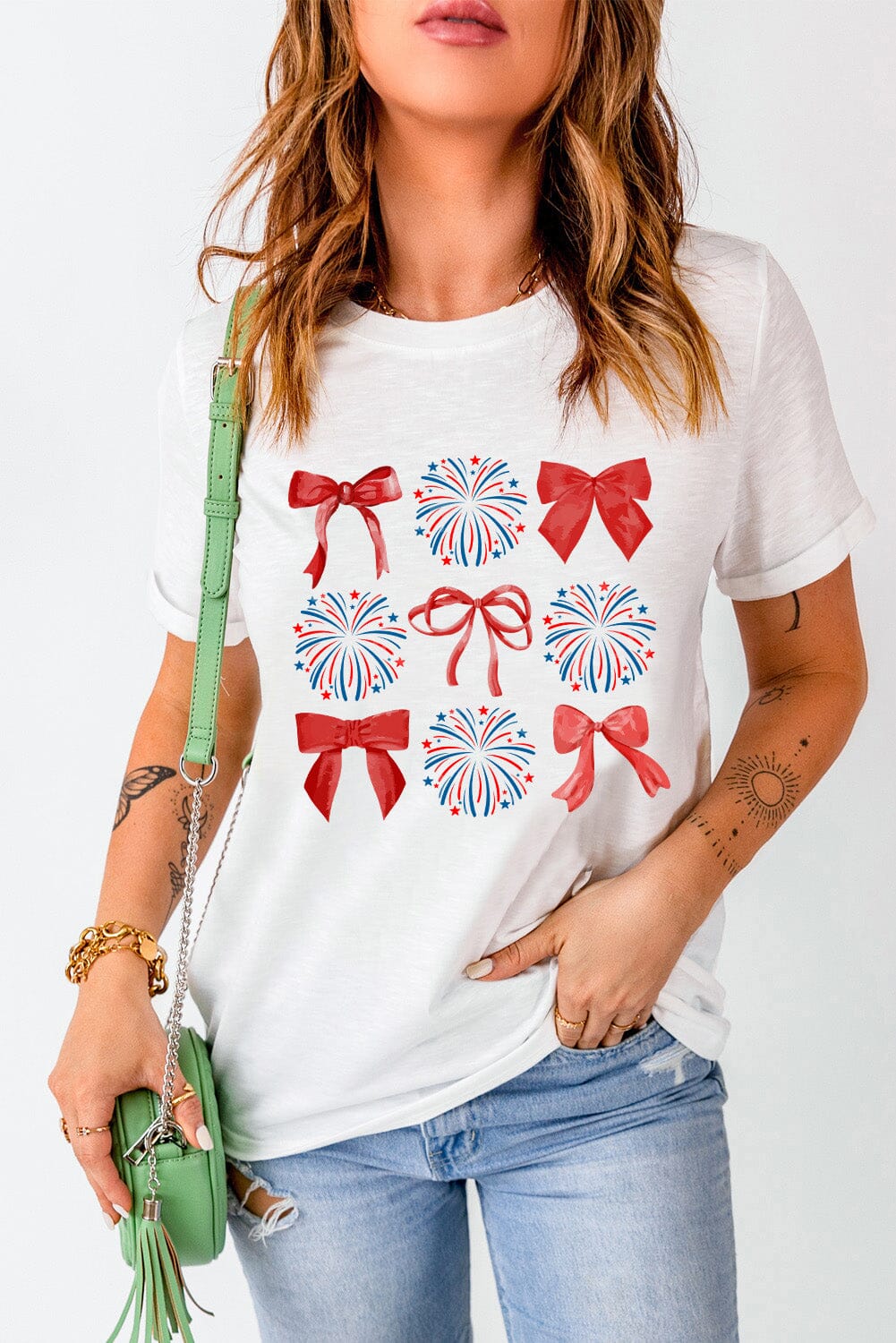 Bow Graphic Round Neck Short Sleeve T-Shirt - Sydney So Sweet