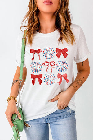 Bow Graphic Round Neck Short Sleeve T-Shirt - Sydney So Sweet