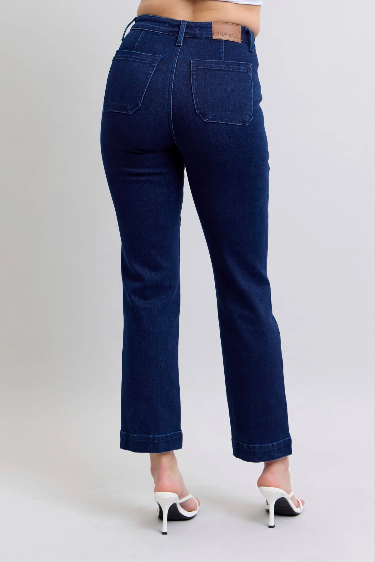 Judy Blue Full Size Hw Work Wear Knee Patch Straight Jeans Plus Size - Sydney So Sweet