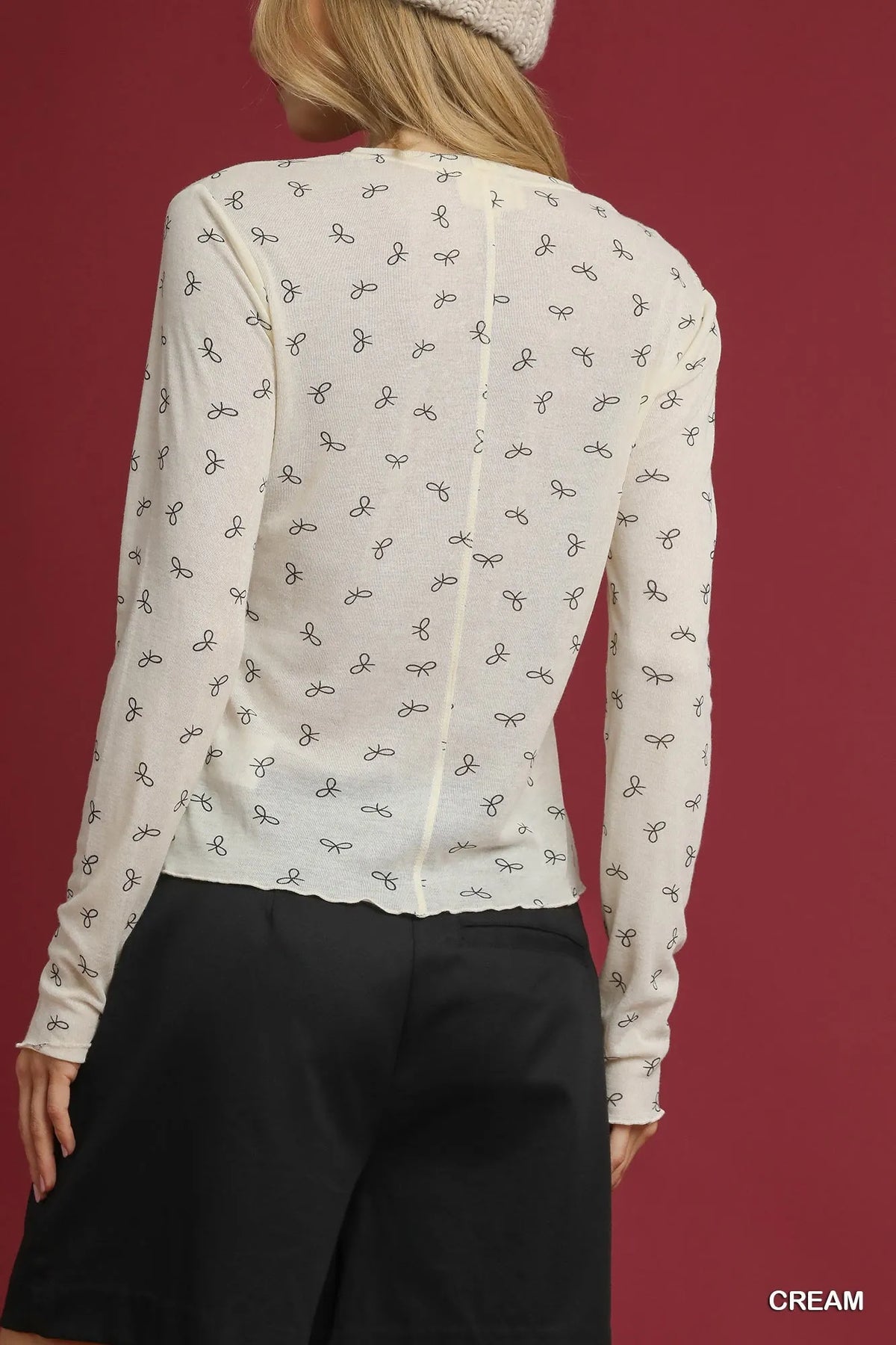 Umgee Bow Print Lightweight Knit Top - Sydney So Sweet