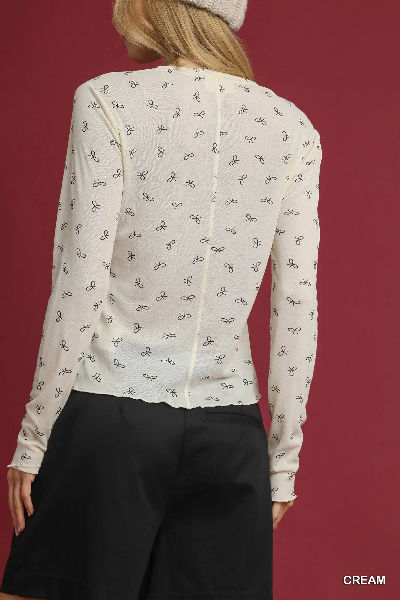 Umgee Bow Print Lightweight Knit Top - Sydney So Sweet