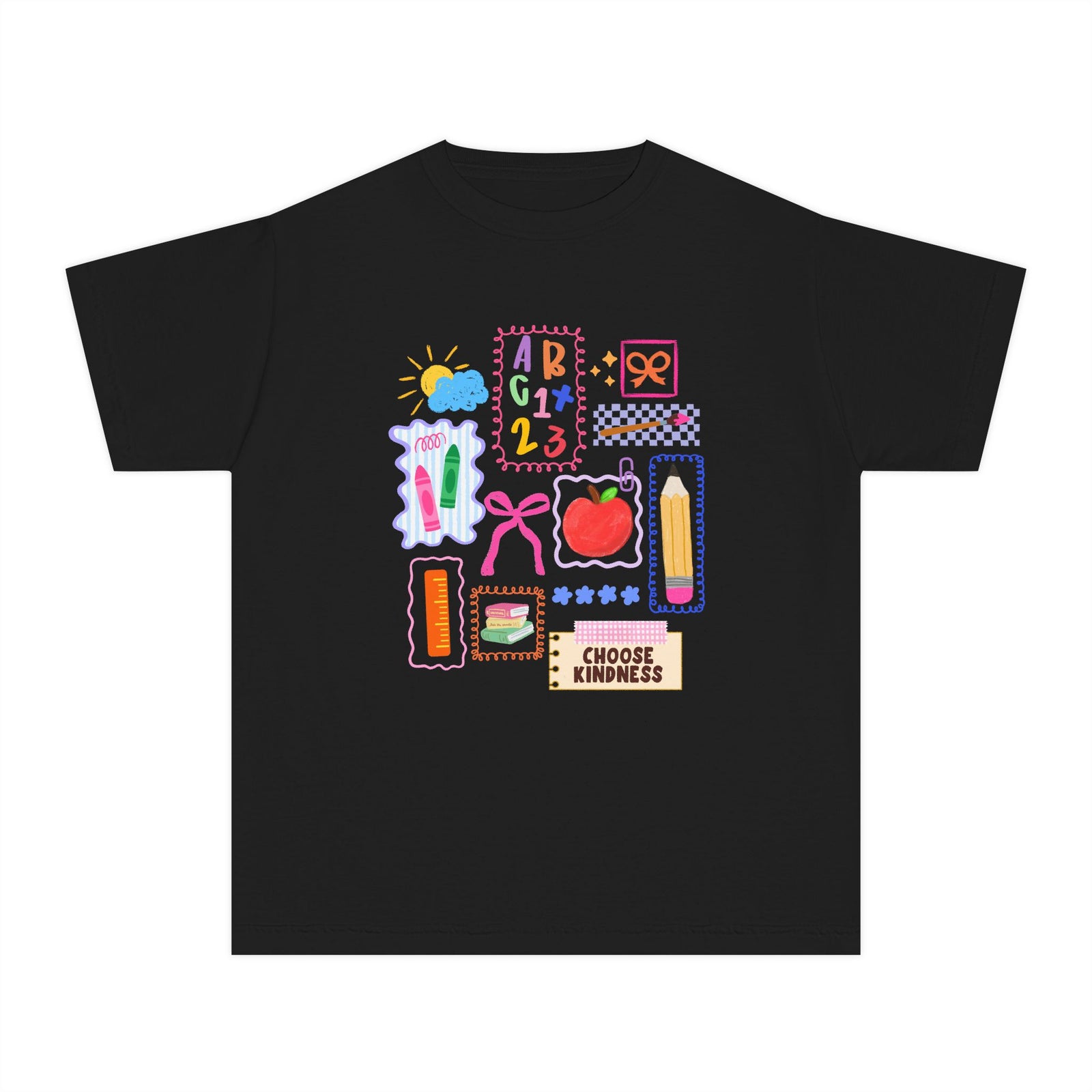 Choose Kindness Coquette Doodles Bow Graphic Tee Kids Back to School T-Shirt