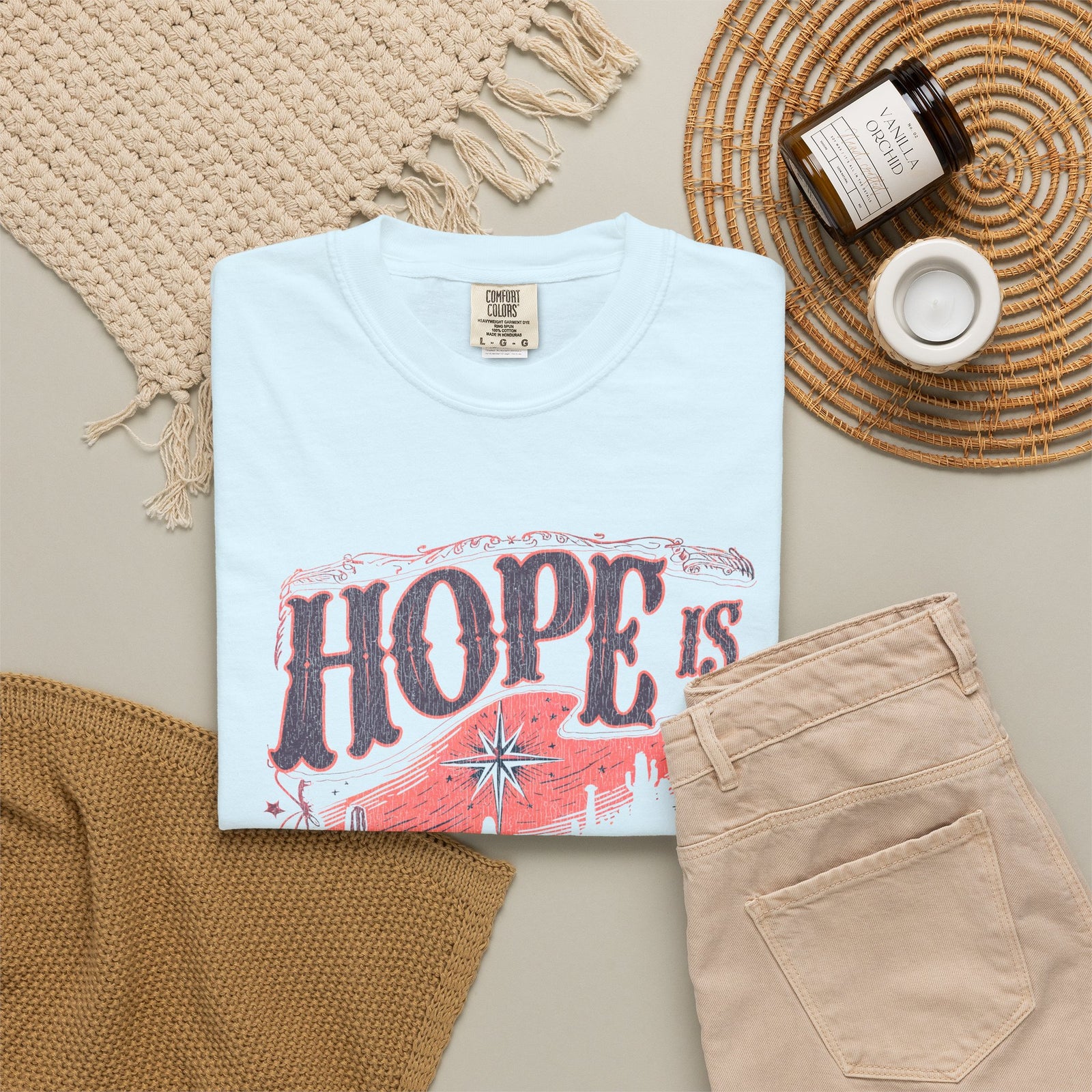 Hope is Born Christmas T-Shirt Christian Distressed Western Graphic Tee
