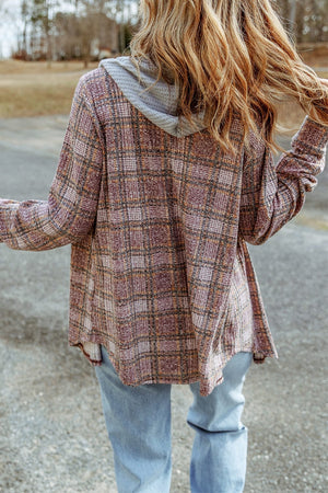 Double Take Plaid Long Sleeve Hooded Jacket - Sydney So Sweet