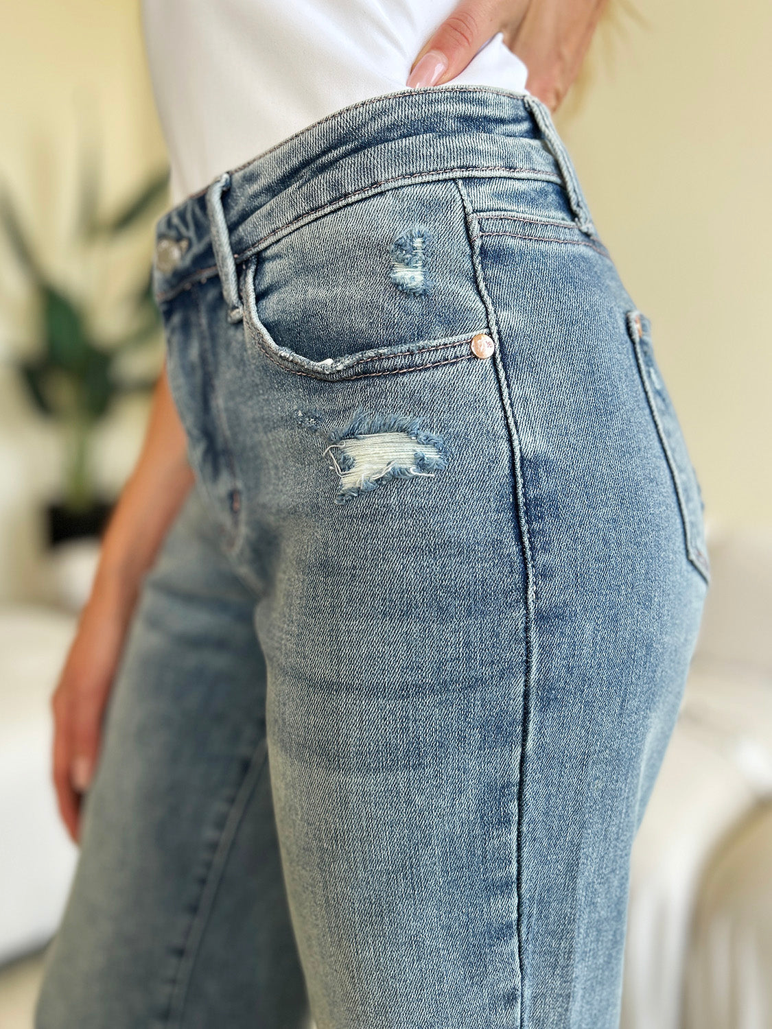 Judy Blue Full Size High Waist Distressed Straight Jeans - Sydney So Sweet