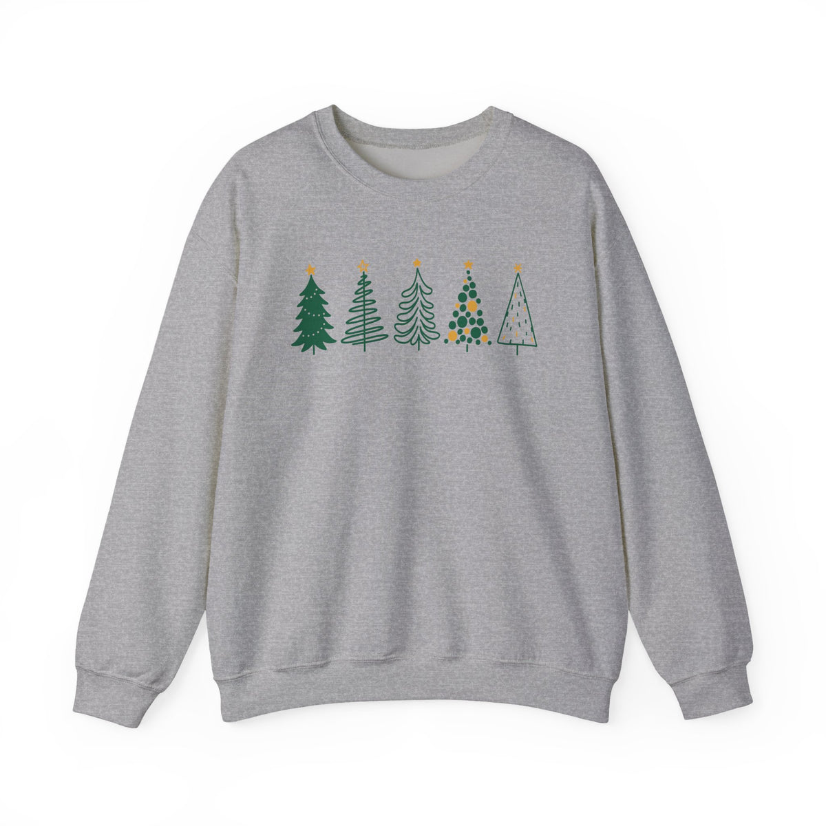 Green & Gold Christmas Trees Heavy Blend Women's Crewneck Embroidered Sweatshirt - Sydney So Sweet