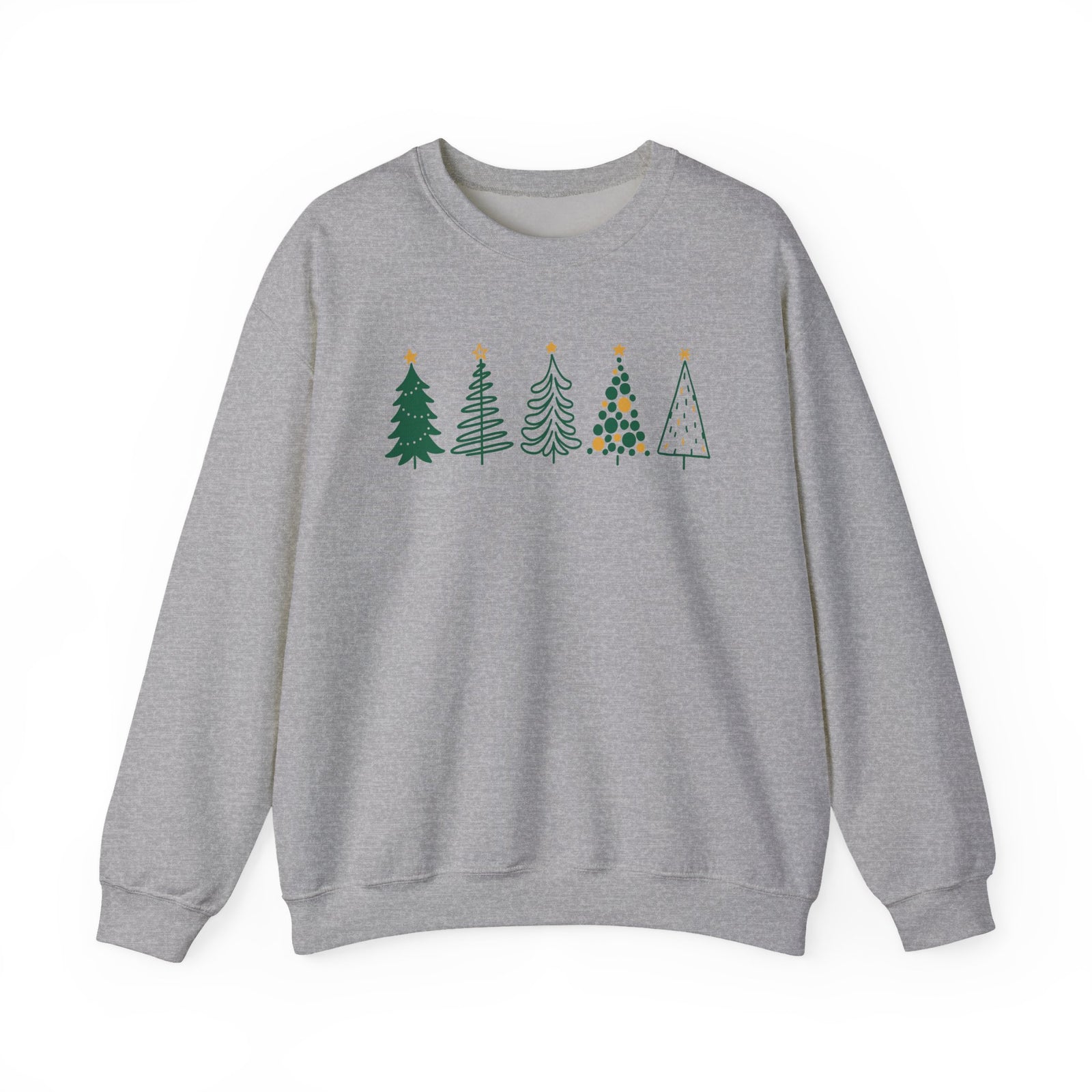 Green & Gold Christmas Trees Heavy Blend Women's Crewneck Embroidered Sweatshirt - Sydney So Sweet