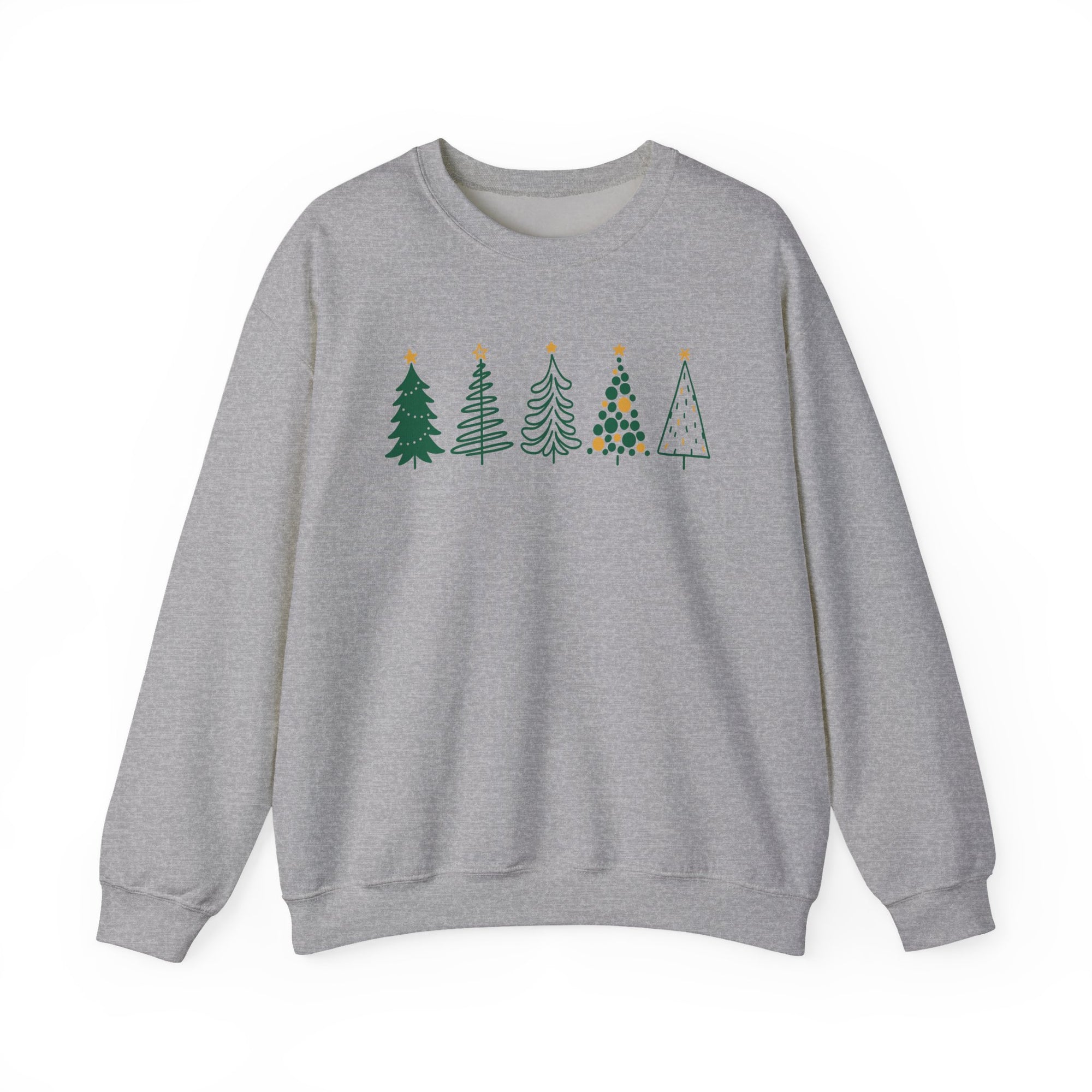Green & Gold Christmas Trees Heavy Blend Women's Crewneck Embroidered Sweatshirt - Sydney So Sweet